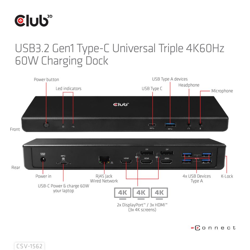 Club 3D USB-C Universal Triple 4K Charging Dock 85W