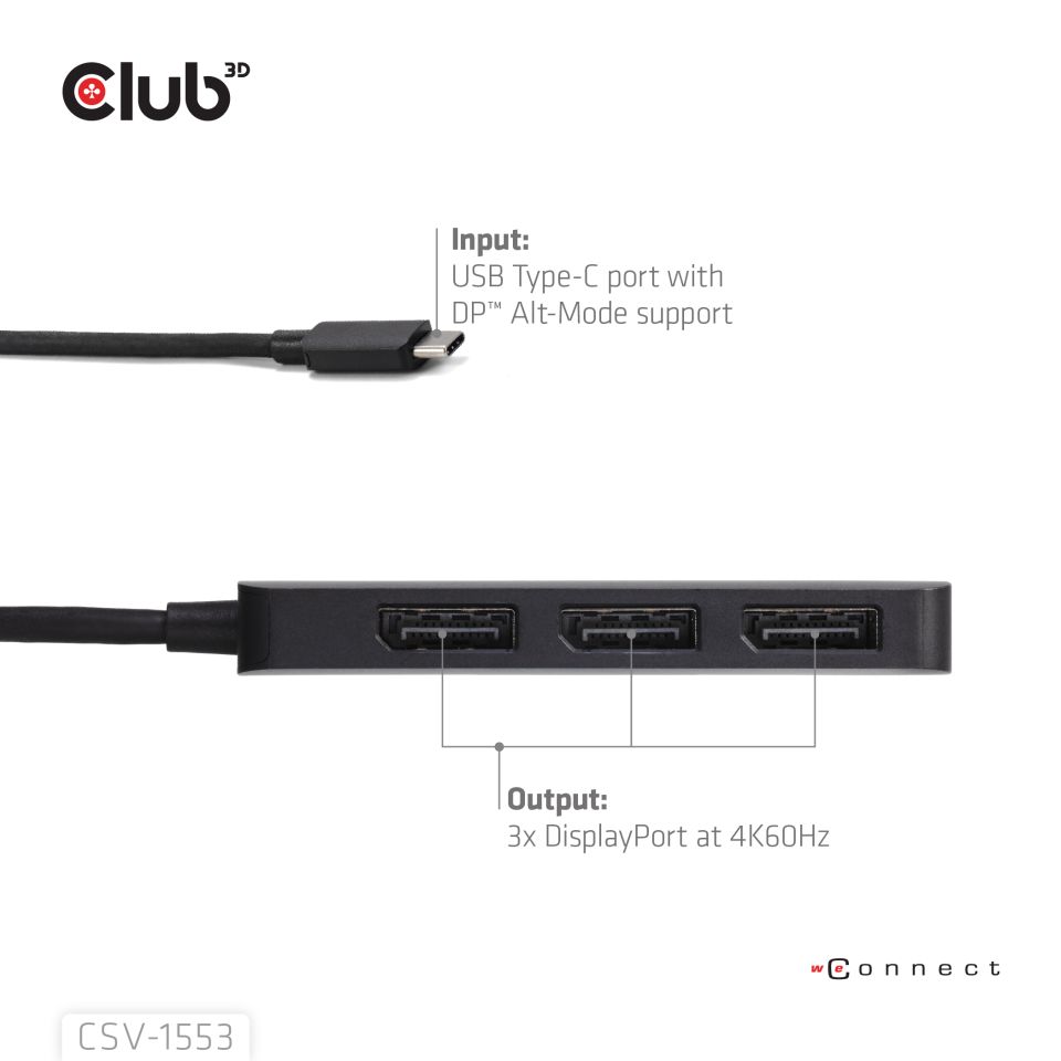 Club 3D Multi Stream Transport (MST) HUB - Tripple Display
