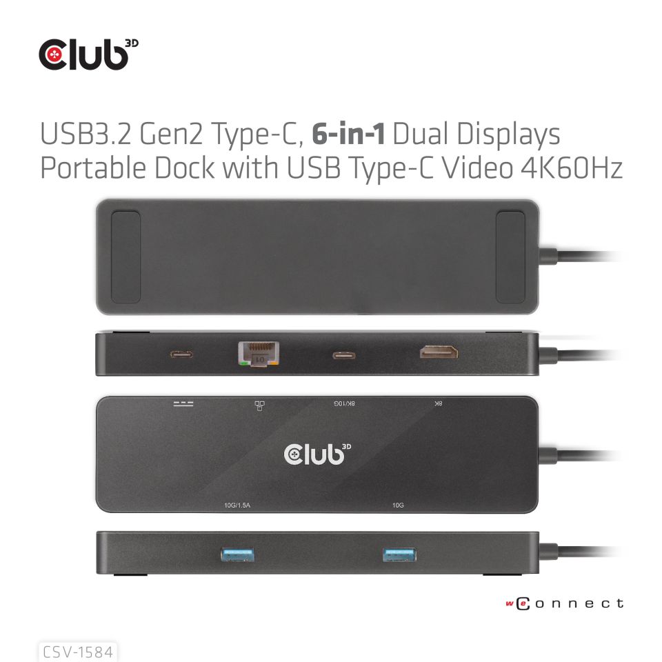 Club 3D USB-C Dockingstation 6-in-1  Dual Displays 
