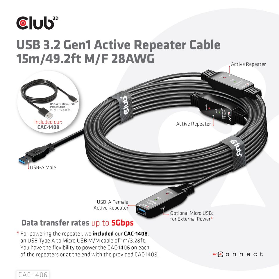 Club 3D USB 3.2 Verlängerungskabel - 15m