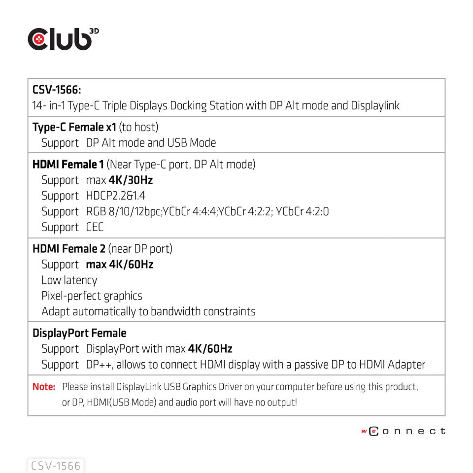 Club 3D USB-C Dockingstation Triple Display - DP Alt Mode 120W