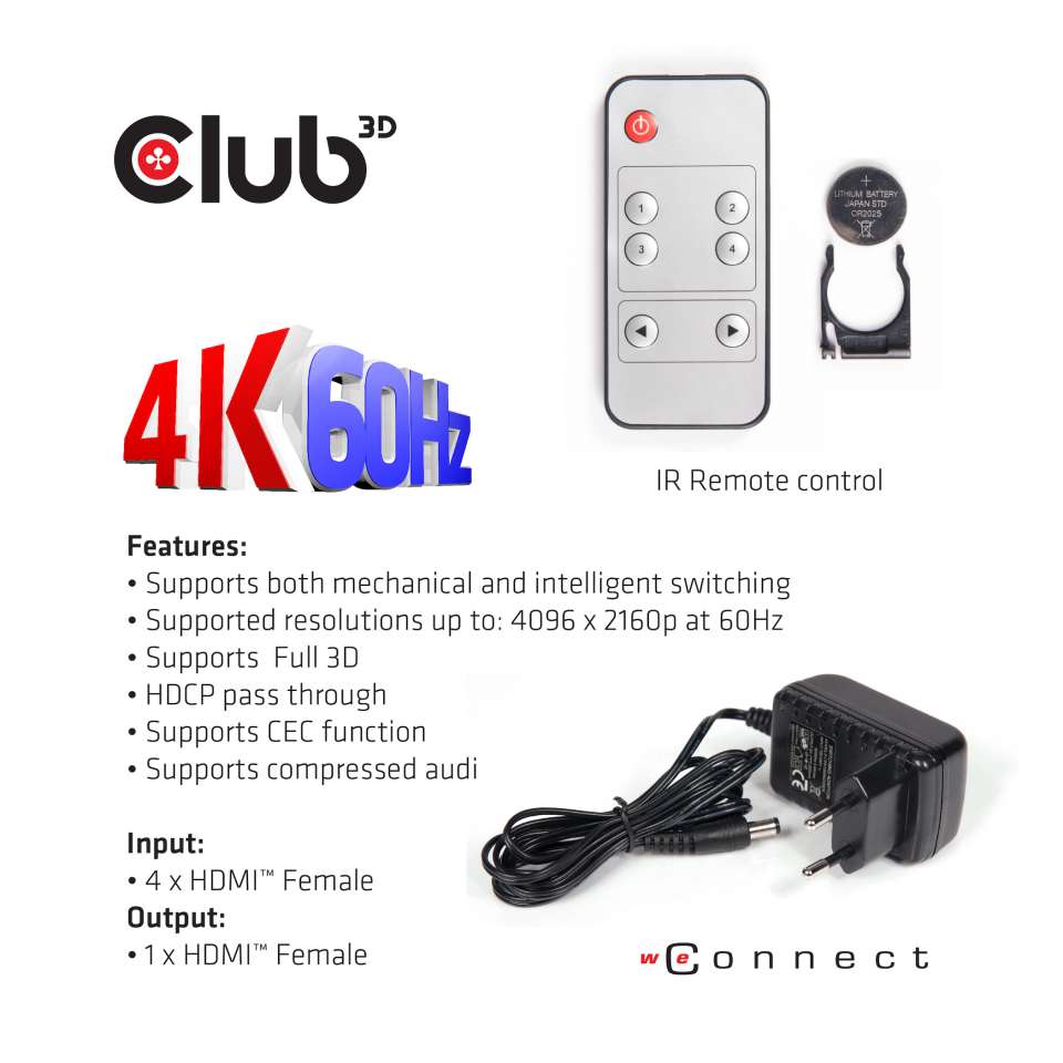 Club 3D HDMI Switchbox 4 Ports