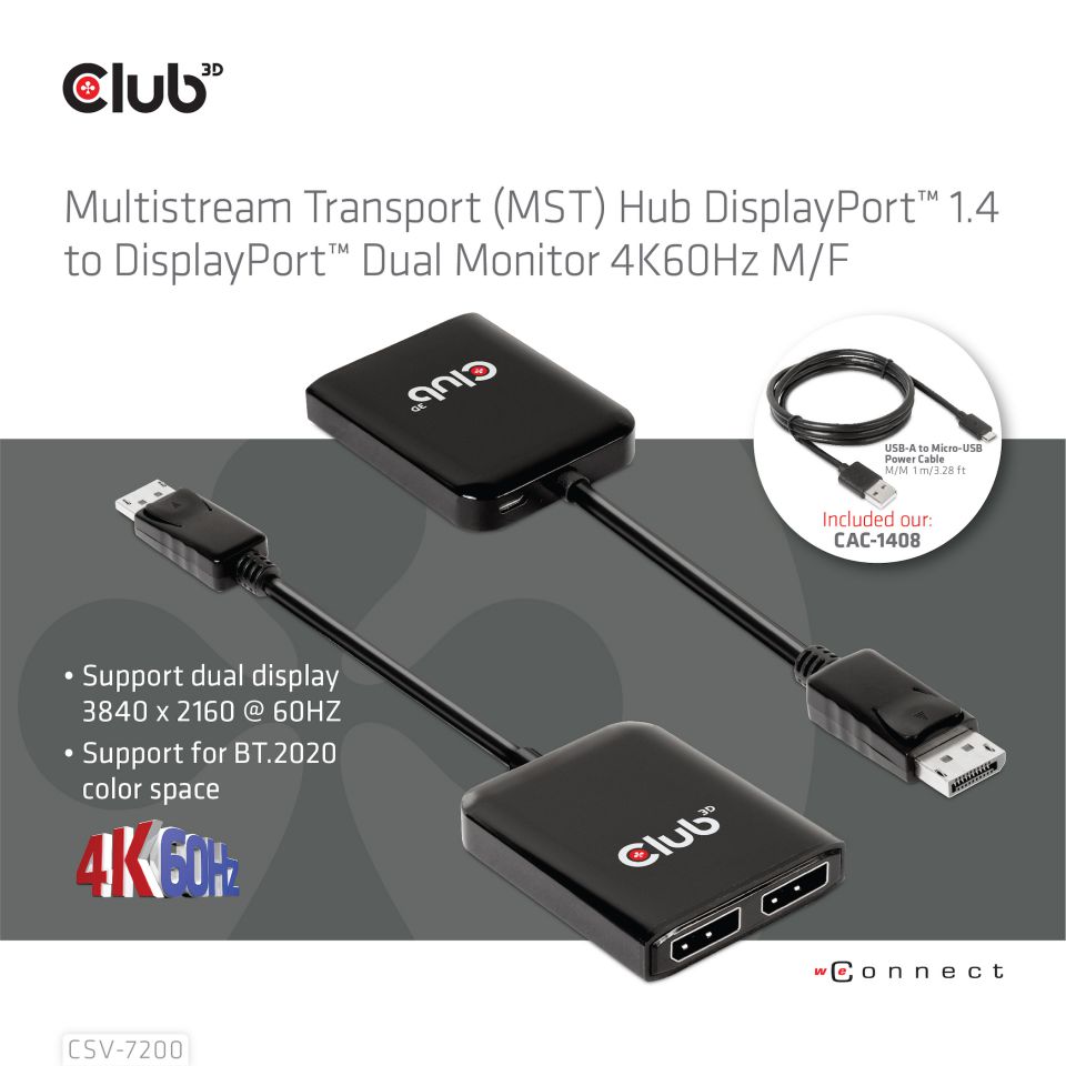 Club 3D Multi Stream Transport (MST) HUB - Dual DisplayPort 