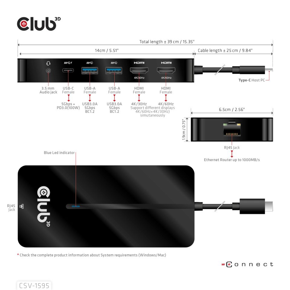 Club 3D USB-C Dockingstation 7 in 1 - 100W