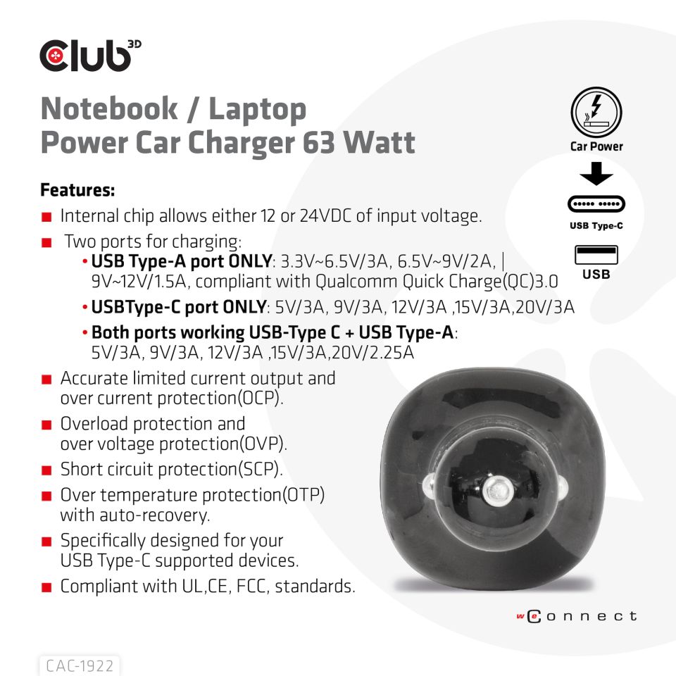 Club 3D KFZ-Ladegerät - 63 Watt