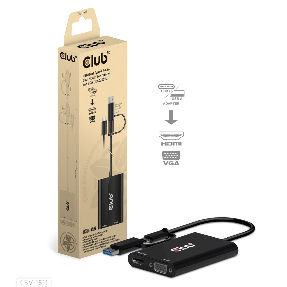 Club 3D Splitter USB-C auf HDMI + VGA