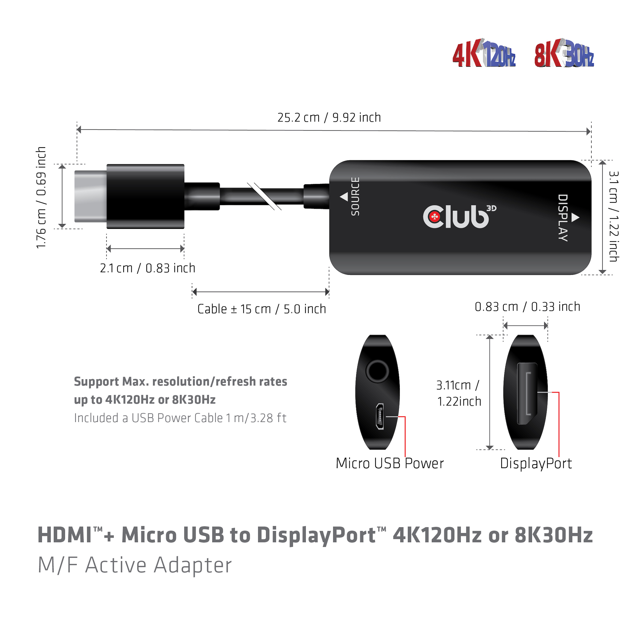 Club 3D HDMI + Micro USB auf DP Adapter