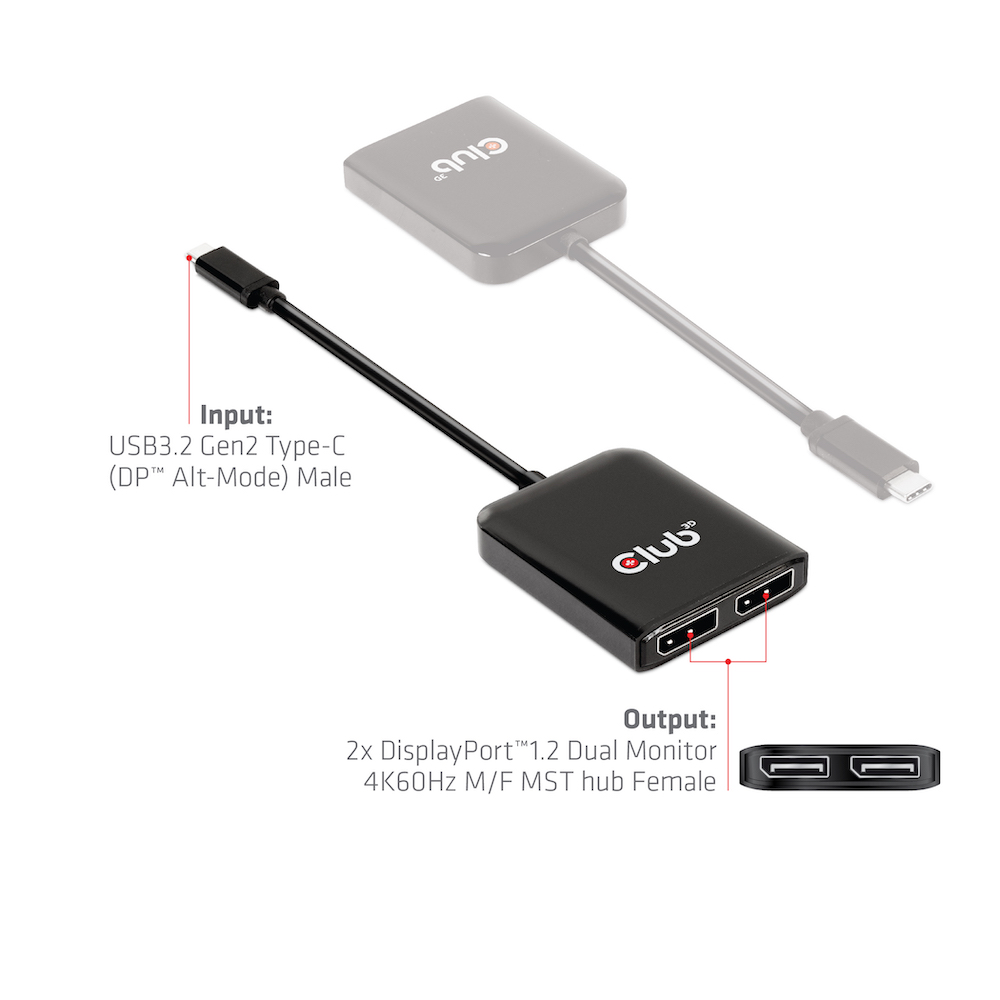 Club 3D Multi Stream Transport (MST) HUB - Dual Display 4K60Hz