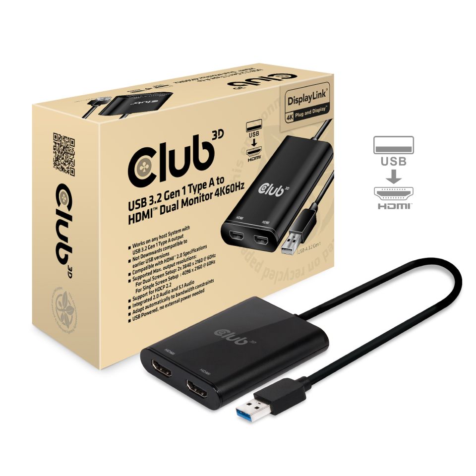 Club 3D Splitter USB-A auf 2 HDMI