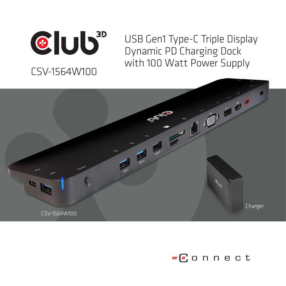 Club 3D USB-C - Triple Display Charging Dock 100W