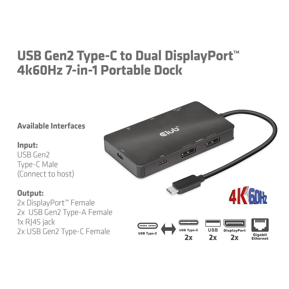Club 3D USB-C auf Dual DisplayPort Multi Hub