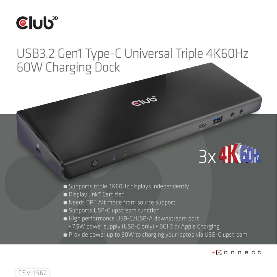 Club 3D USB-C Universal Triple 4K Charging Dock 85W