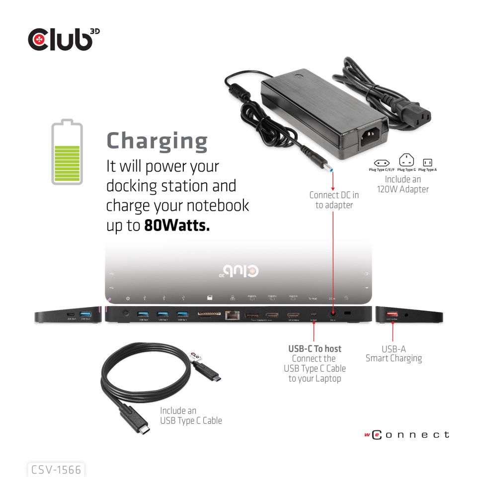 Club 3D USB-C Dockingstation Triple Display - DP Alt Mode 120W