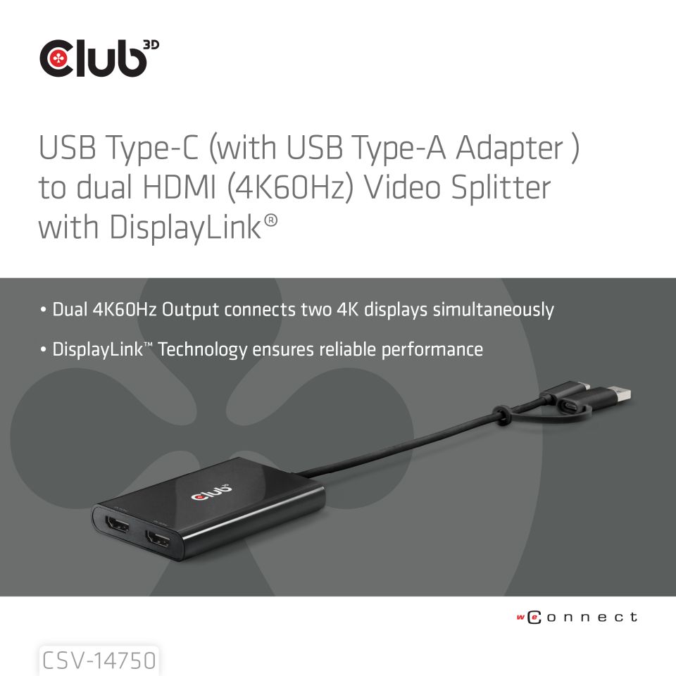 Club 3D Splitter USB-C/USB-A auf 2 HDMI