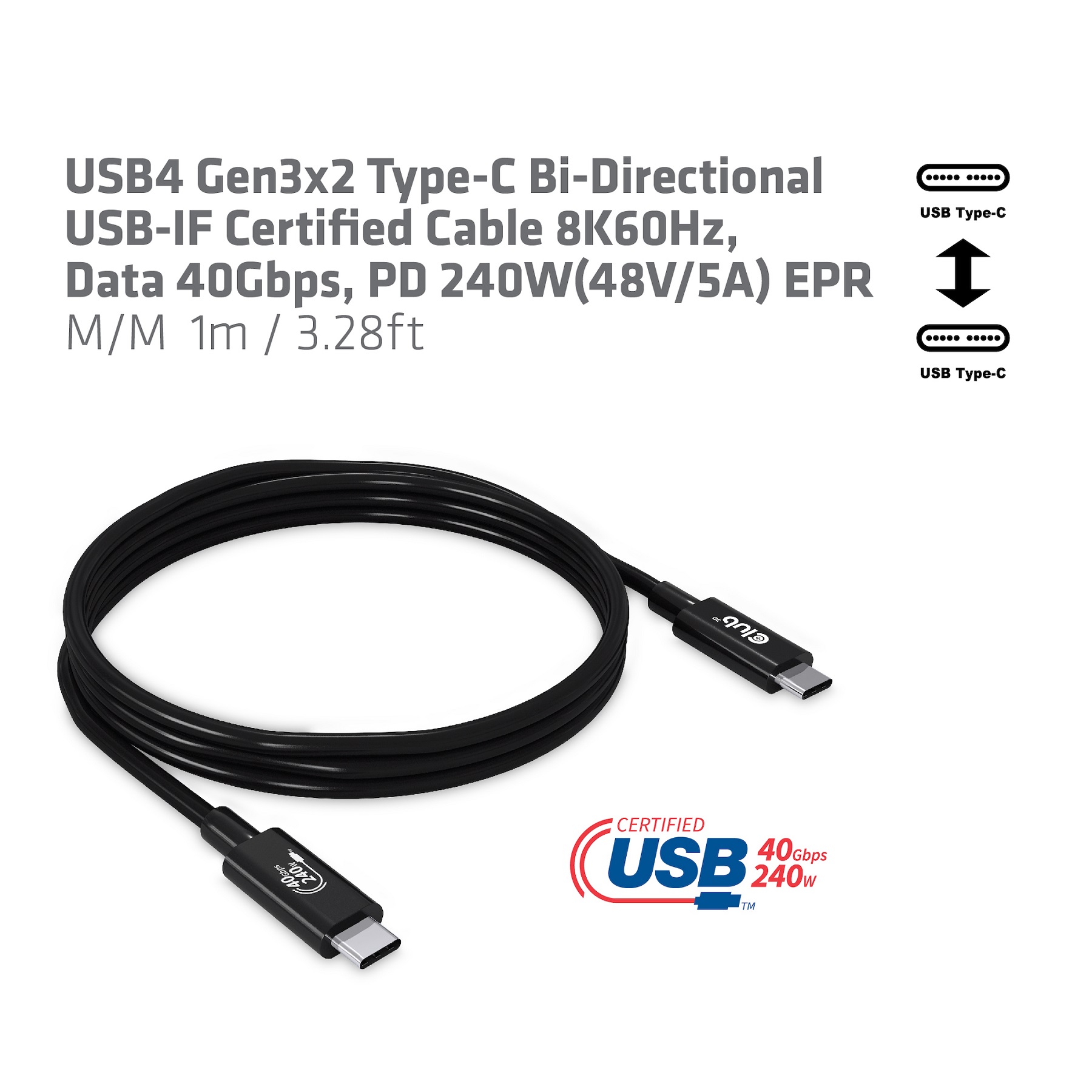 Club 3D USB 4 Typ-C Datenkabel - 1m