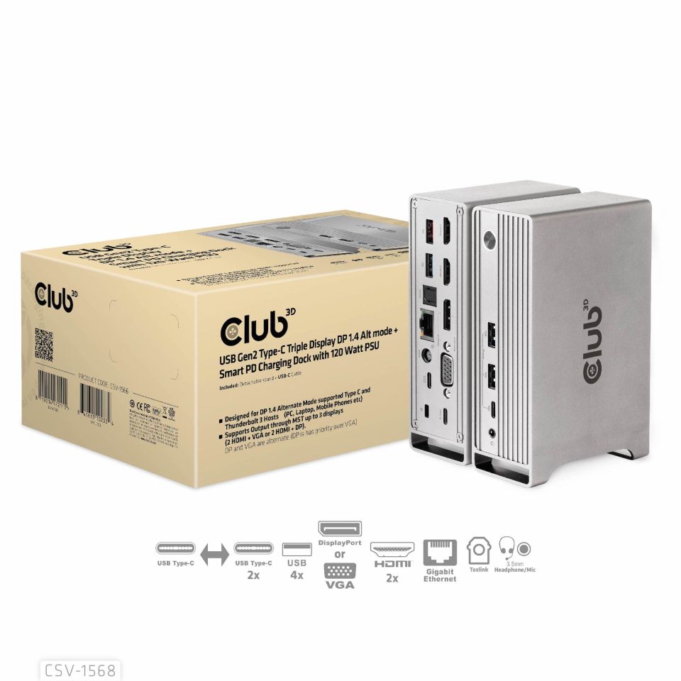 Club 3D USB-C - Triple Display Charging Dock 120W