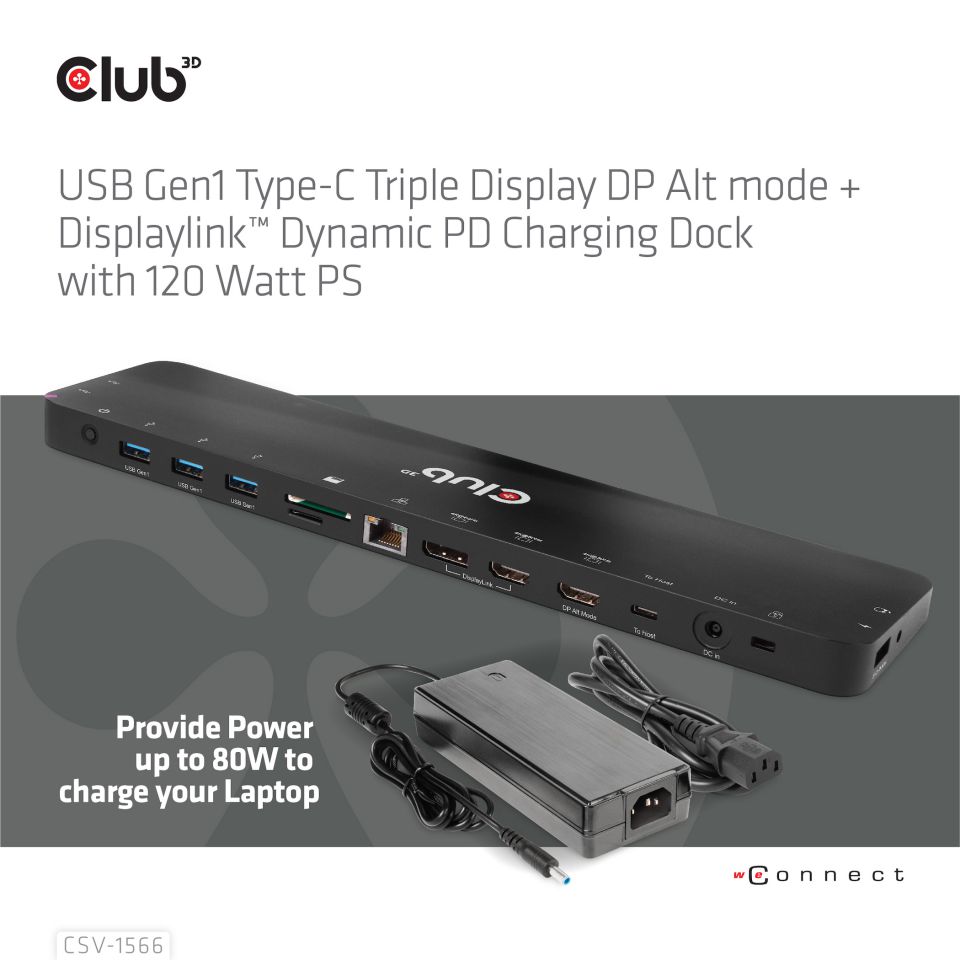 Club 3D USB-C Dockingstation Triple Display - DP Alt Mode 120W