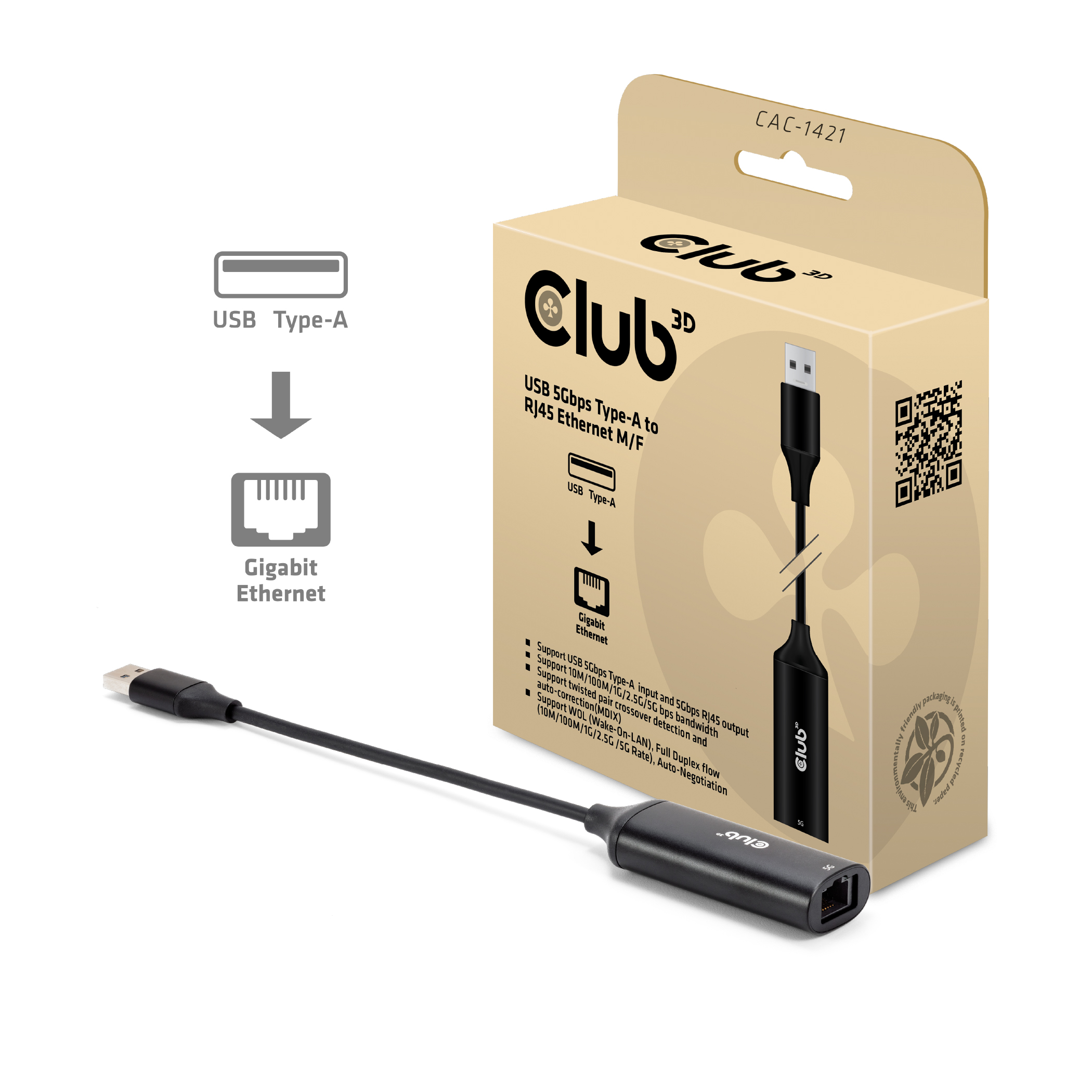 Club 3D Adapter USB-A auf RJ45 