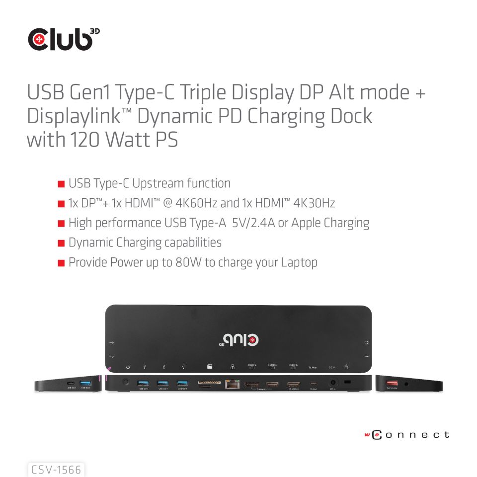 Club 3D USB-C Dockingstation Triple Display - DP Alt Mode 120W