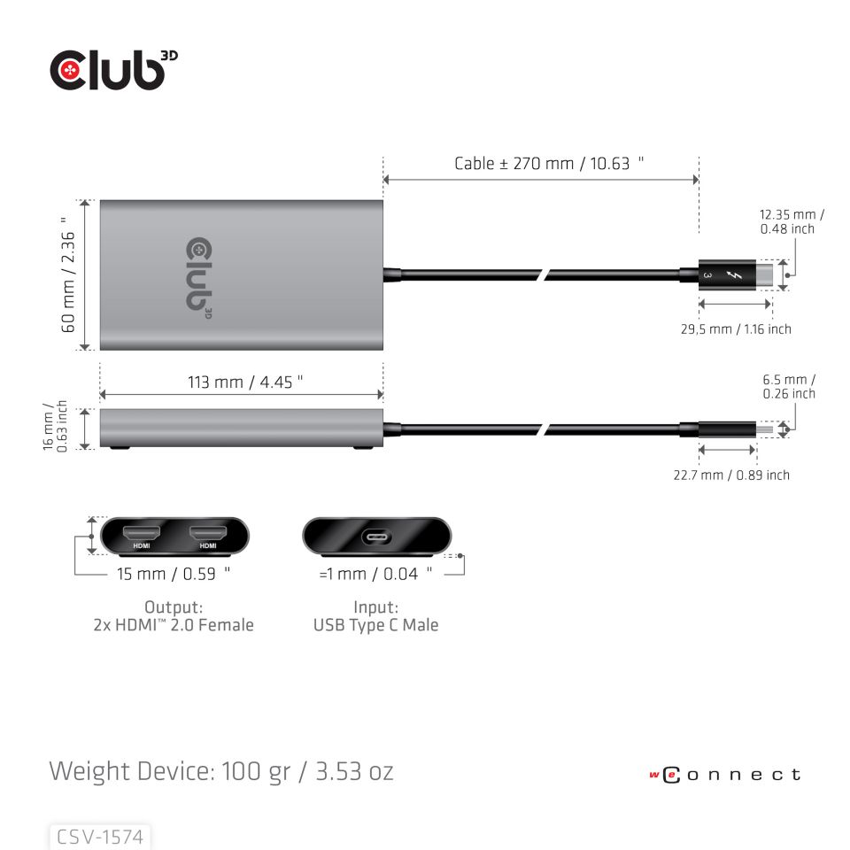 Club 3D Thunderbolt 3 auf Dual HDMI 2.0 