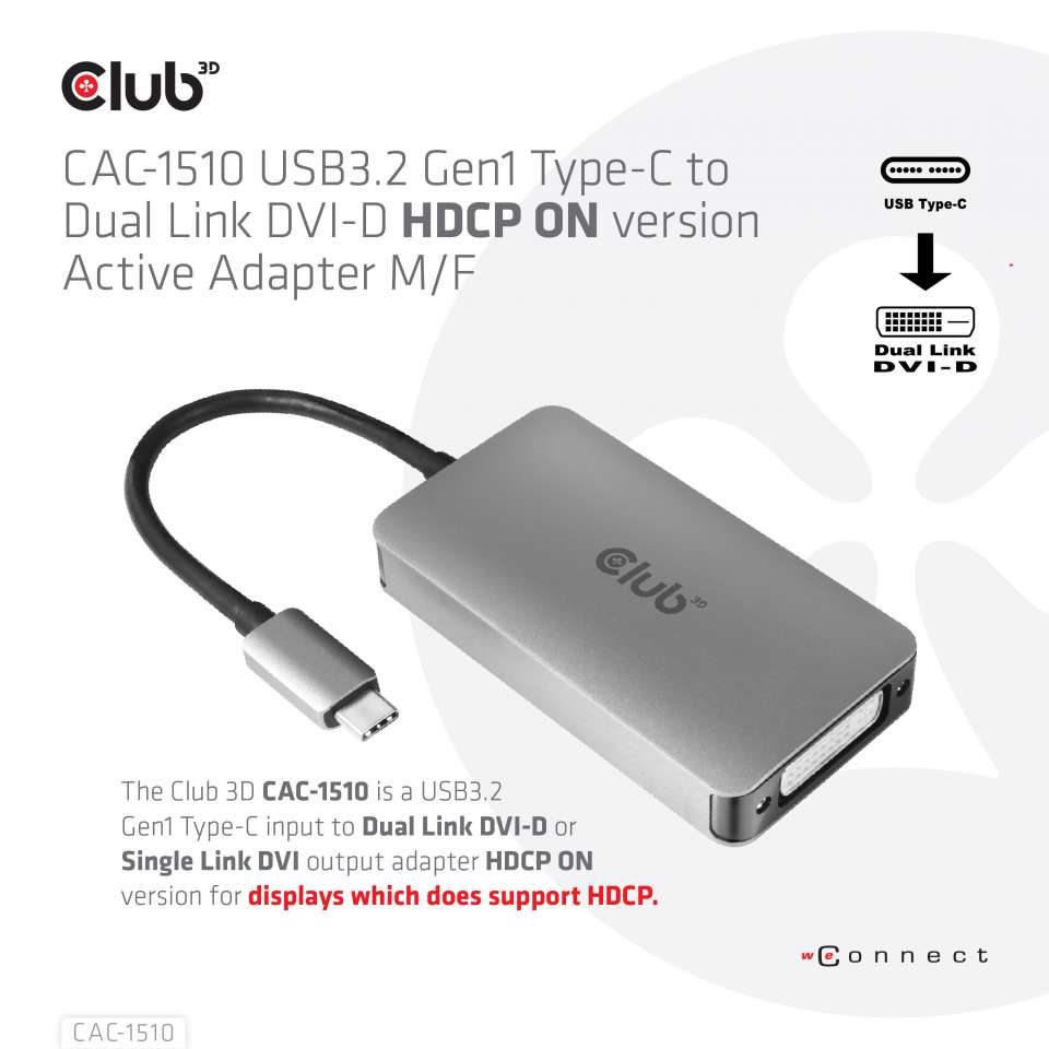 Club 3D USB-C auf DVI-D Adapter - HDCP ON