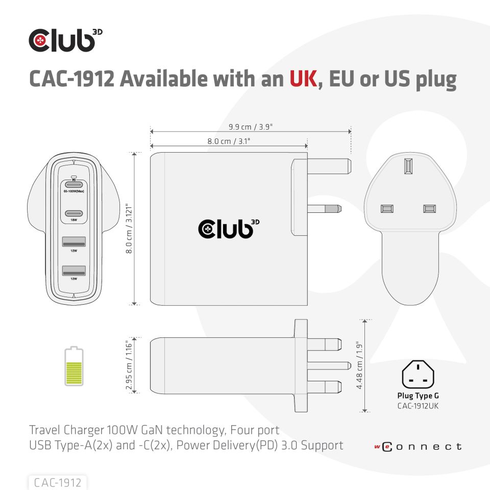 Club 3D Reiseladegerät - 100W 