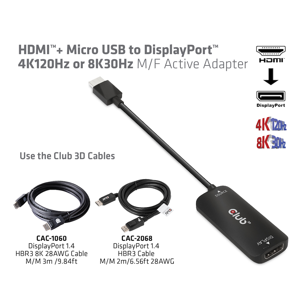 Club 3D HDMI + Micro USB auf DP Adapter