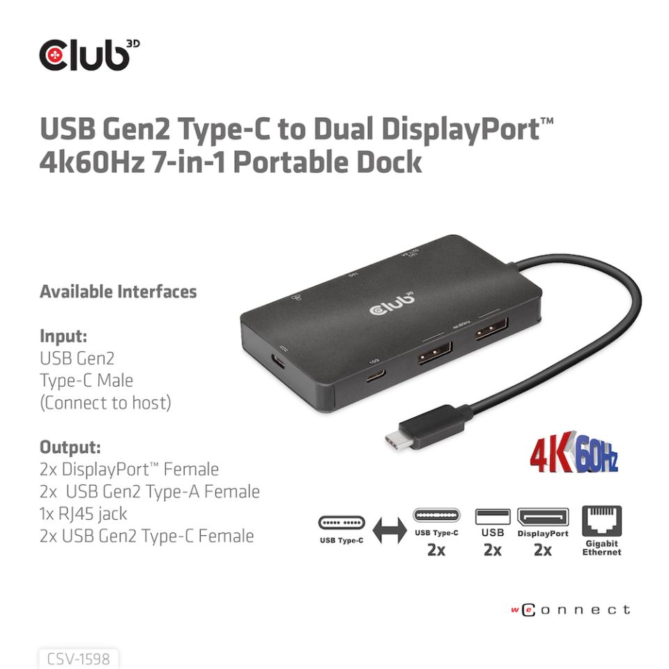 Club 3D USB-C Dockingstation 7 in 1 