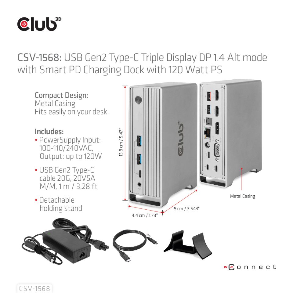 Club 3D USB-C - Triple Display Charging Dock 120W