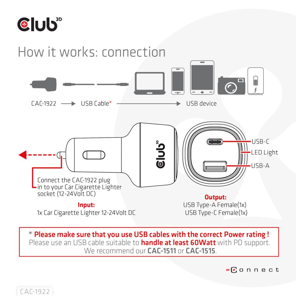 Club 3D KFZ-Ladegerät - 63 Watt
