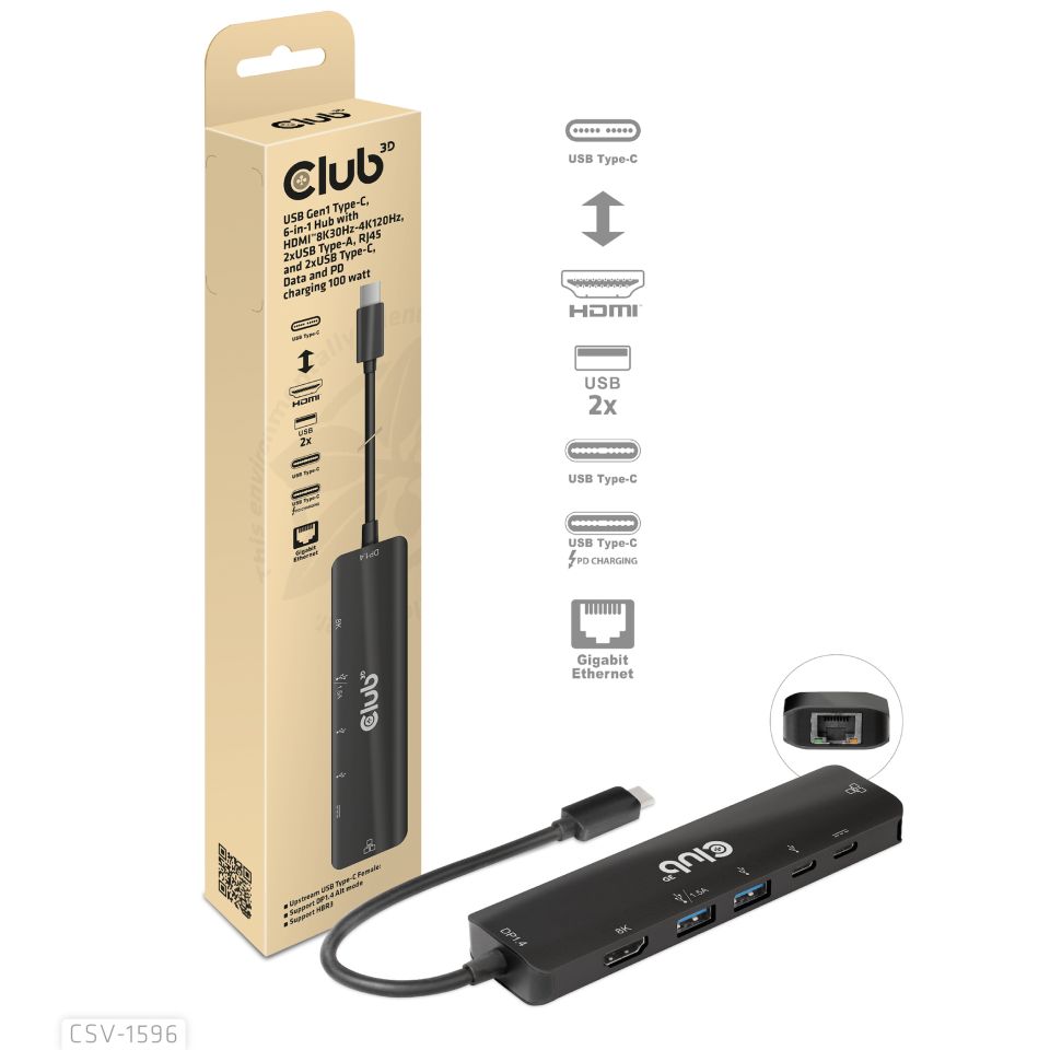 Club 3D USB-C Dockingstation 6 in 1 - 8K30Hz