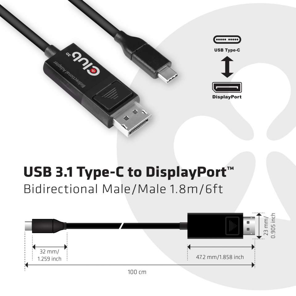 Club 3D Adapterkabel USB-C auf DP - 1,8m