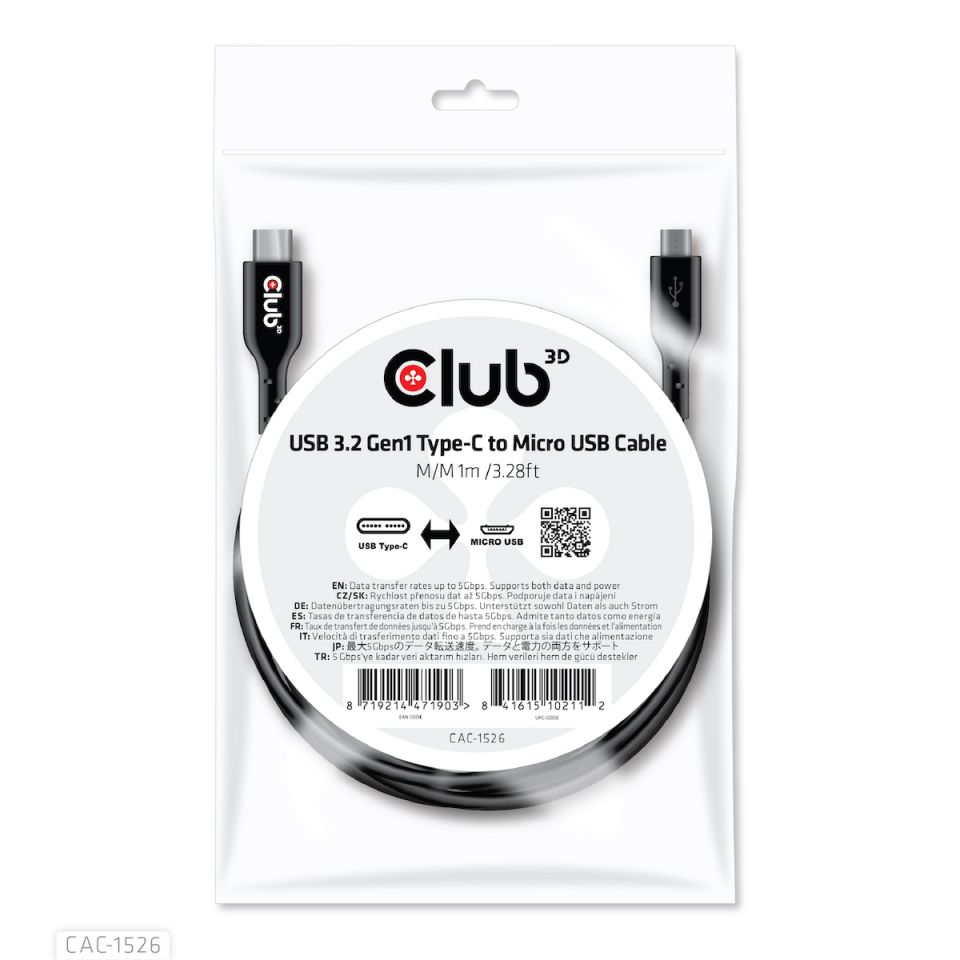 Club 3D USB 3.2 Typ C auf Micro USB Kabel - 1 m