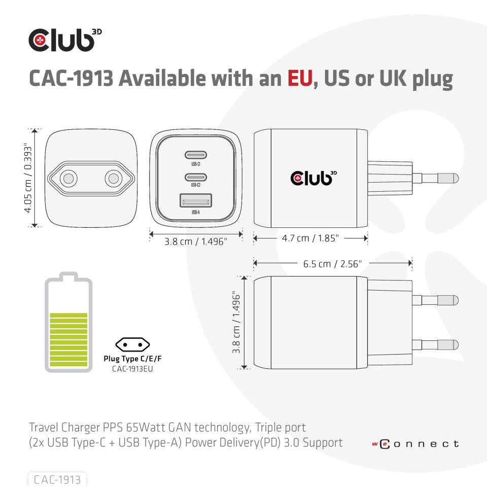 Club 3D Reiseladegerät - 65W