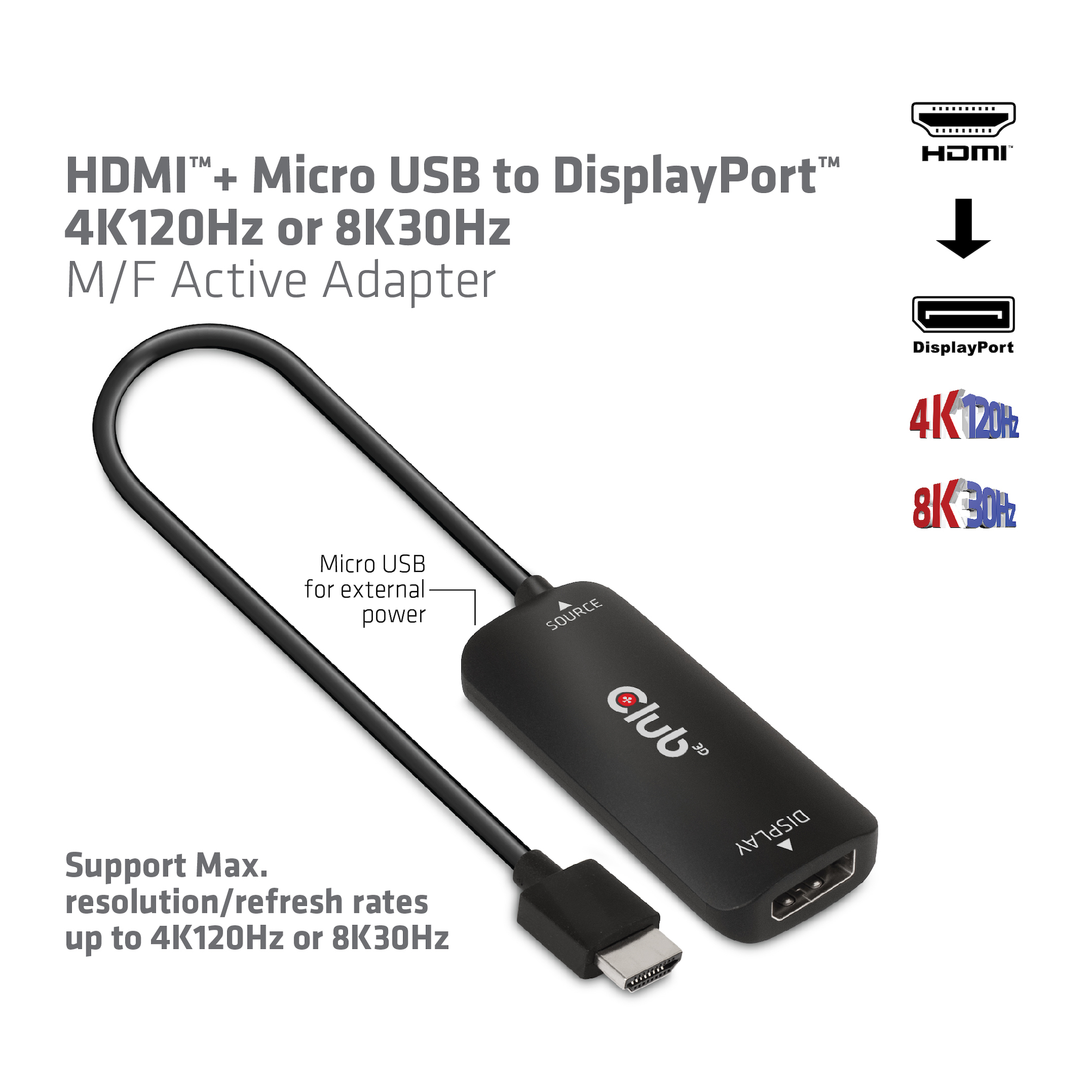 Club 3D HDMI + Micro USB auf DP Adapter