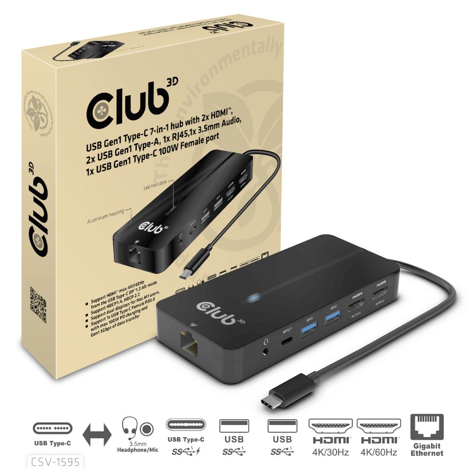 Club 3D USB-C Dockingstation 7 in 1 - 100W