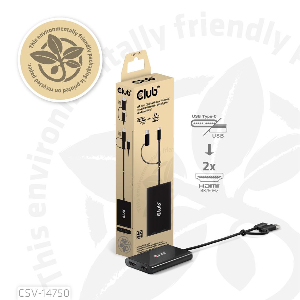 Club 3D Splitter USB-C/USB-A auf 2 HDMI