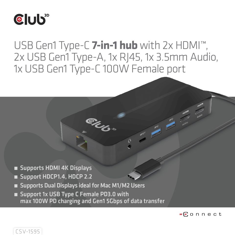 Club 3D USB-C Dockingstation 7 in 1 - 100W