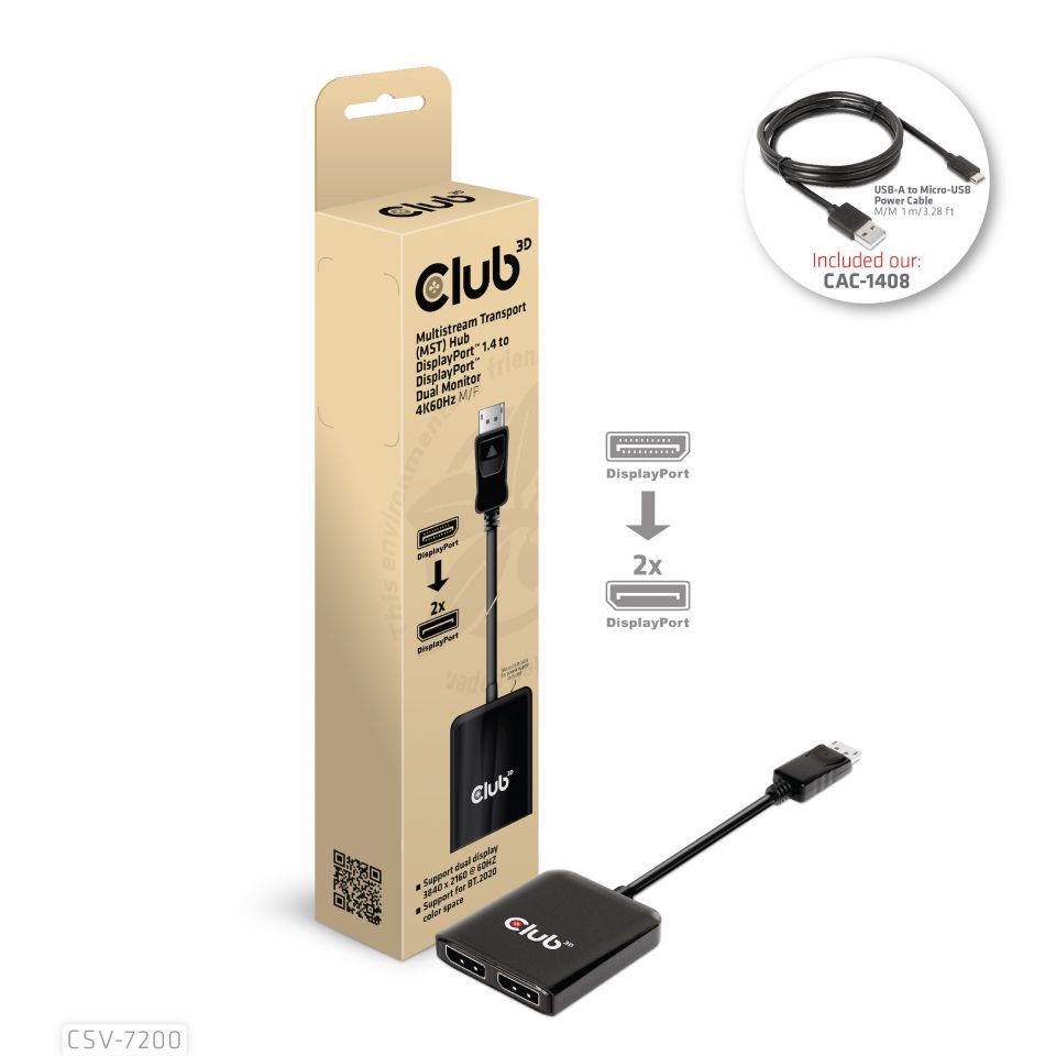 Club 3D Multi Stream Transport (MST) HUB - Dual DisplayPort 