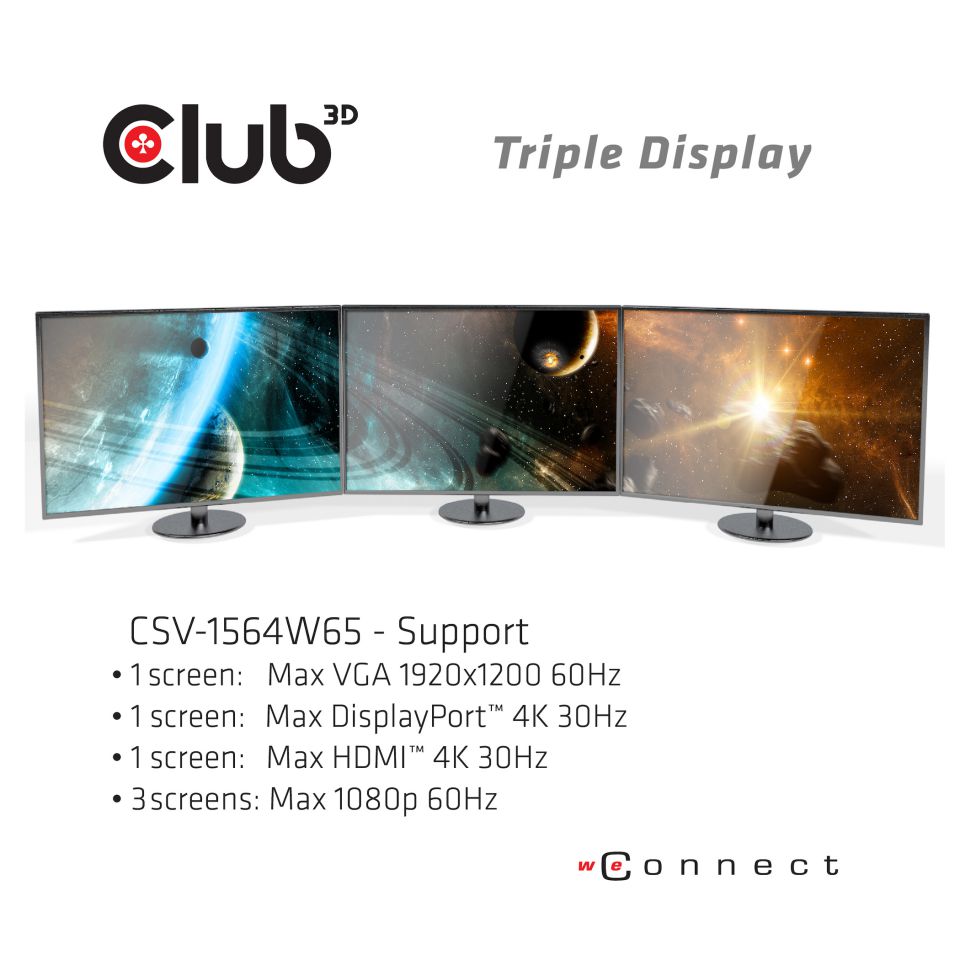 Club 3D USB-C - Triple Display Charging Dock 65W