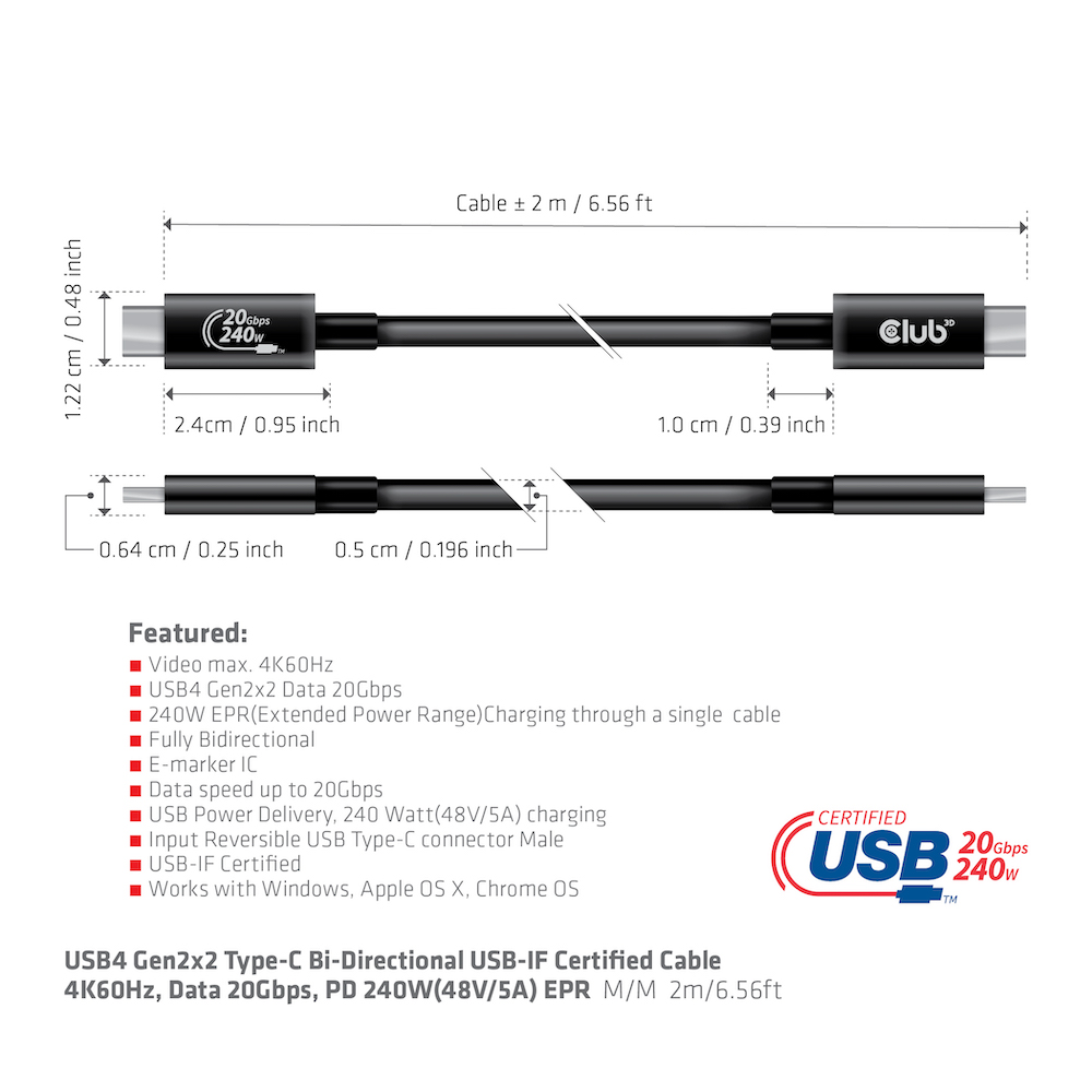 Club 3D USB-C Kabel - 2m