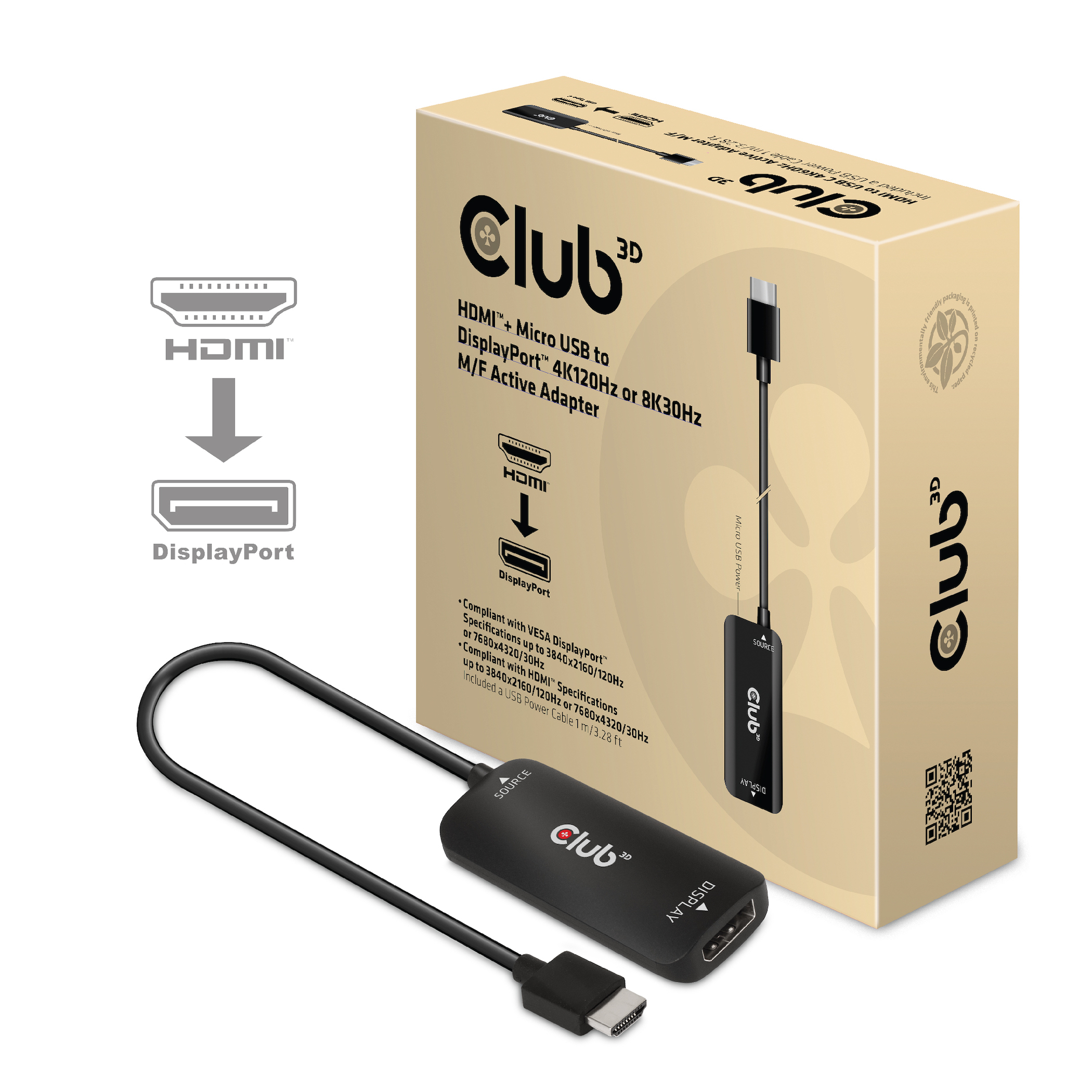 Club 3D HDMI + Micro USB auf DP Adapter