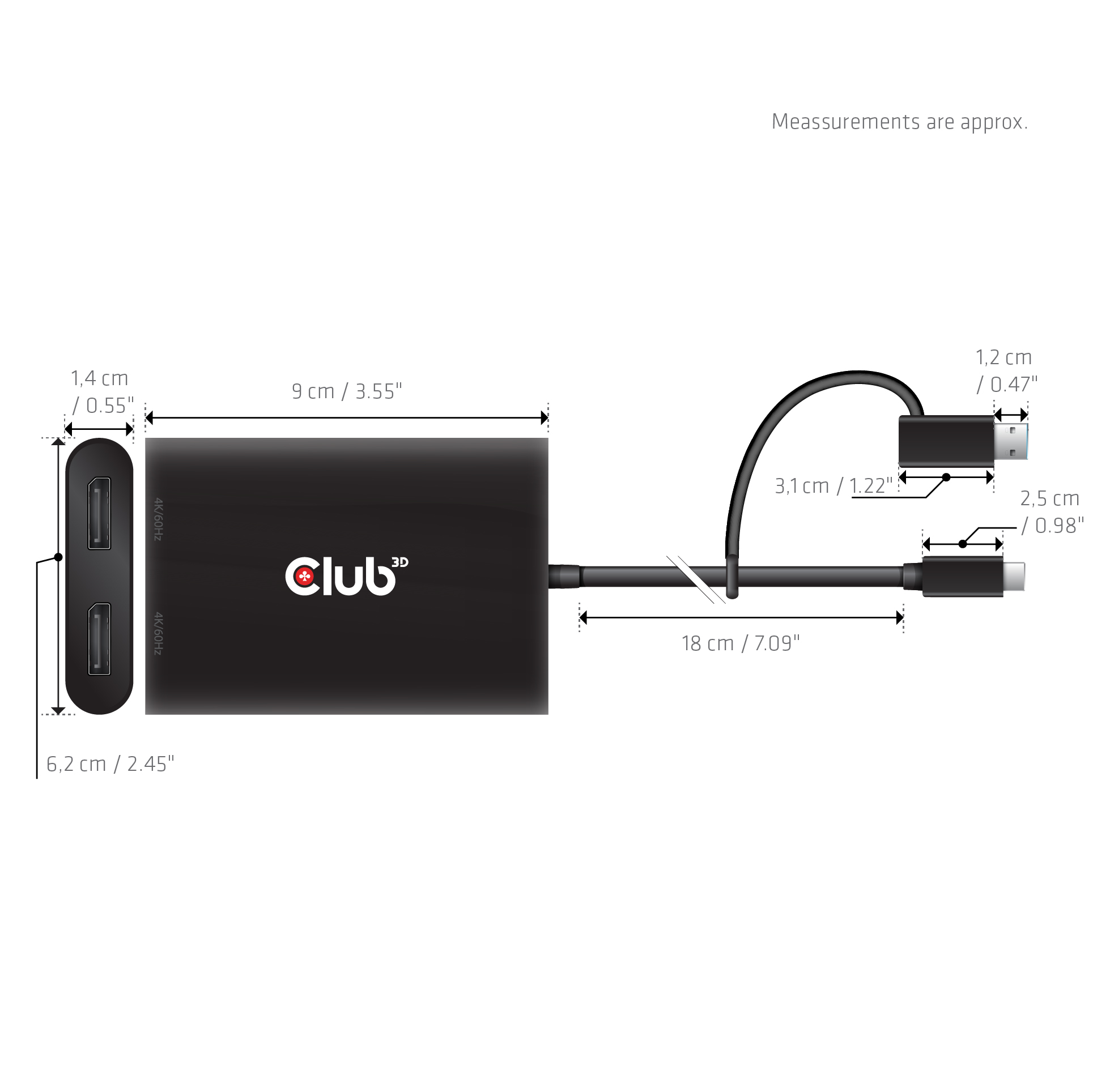 Club 3D Splitter USB-C/USB-A auf 2 DisplayPort