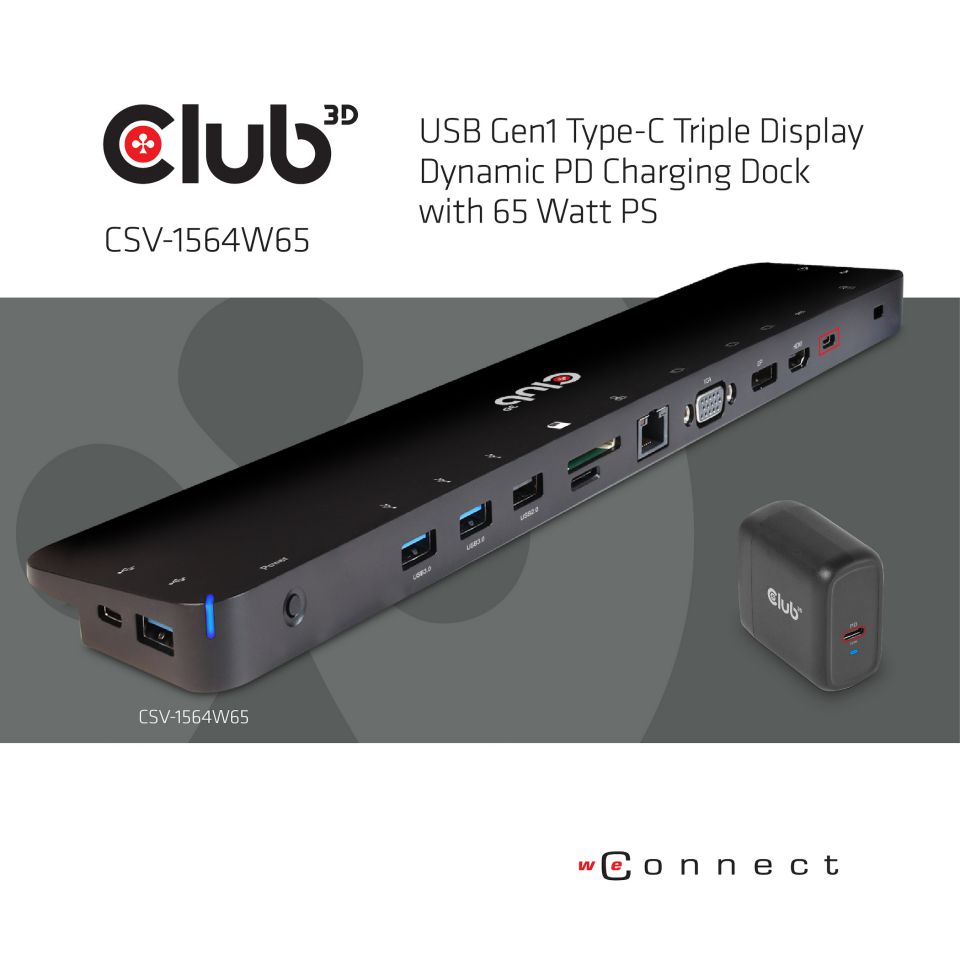 Club 3D USB-C - Triple Display Charging Dock 65W