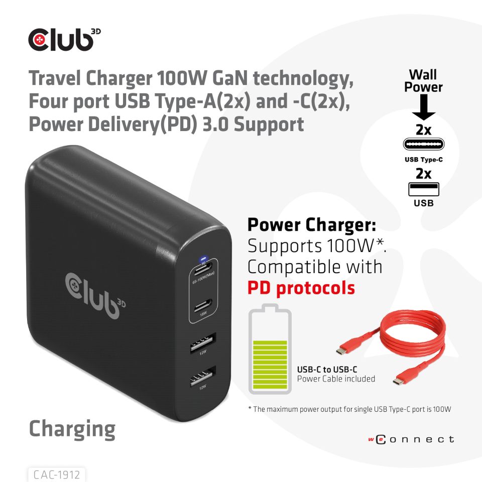 Club 3D Reiseladegerät - 100W 