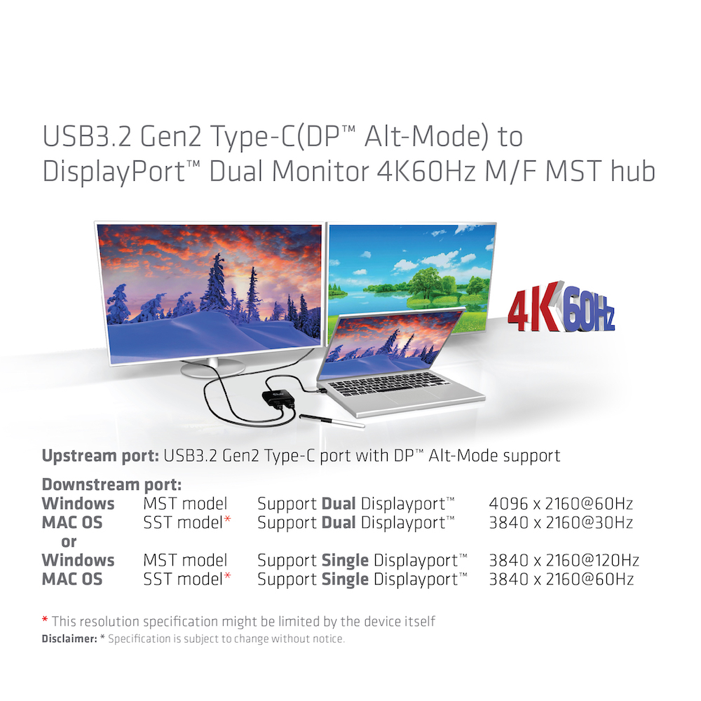 Club 3D Multi Stream Transport (MST) HUB - Dual Display 4K60Hz